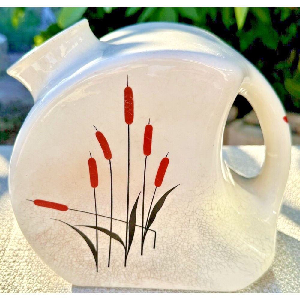 Vntg Sears Pitcher MCM Cattails Universal Pottery Cambridge White